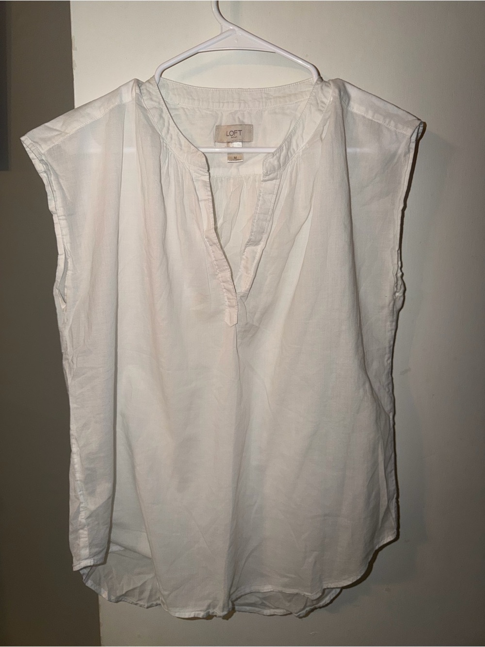LOFT White Cap-Sleeve Split-Neck Blouse